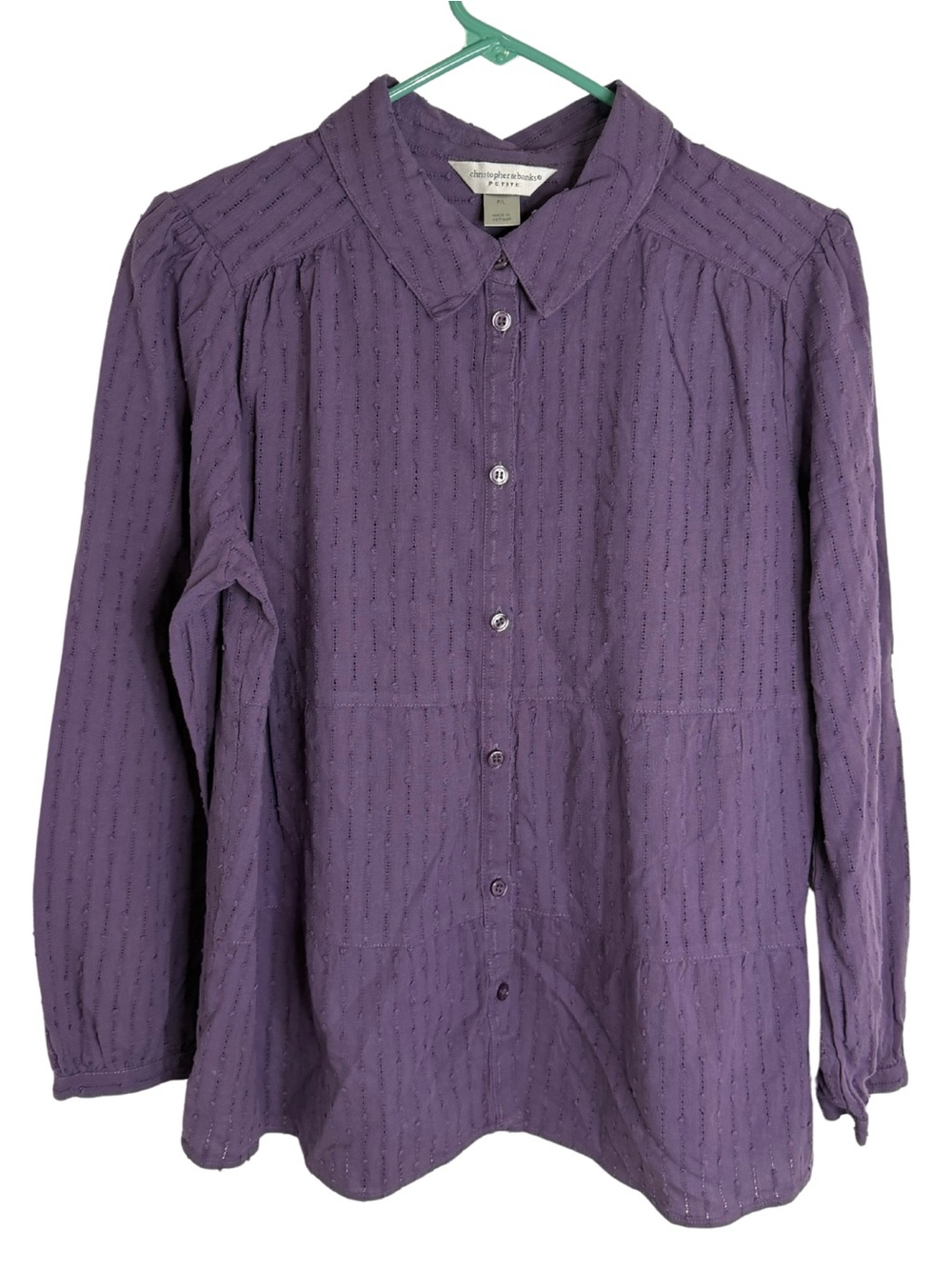 3/$20 Christopher & Banks Purple Eyelet Long Sleeve Button Down Shirt Size LP